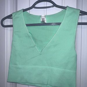 Neon Lime Green Sports Bra crop top v neck